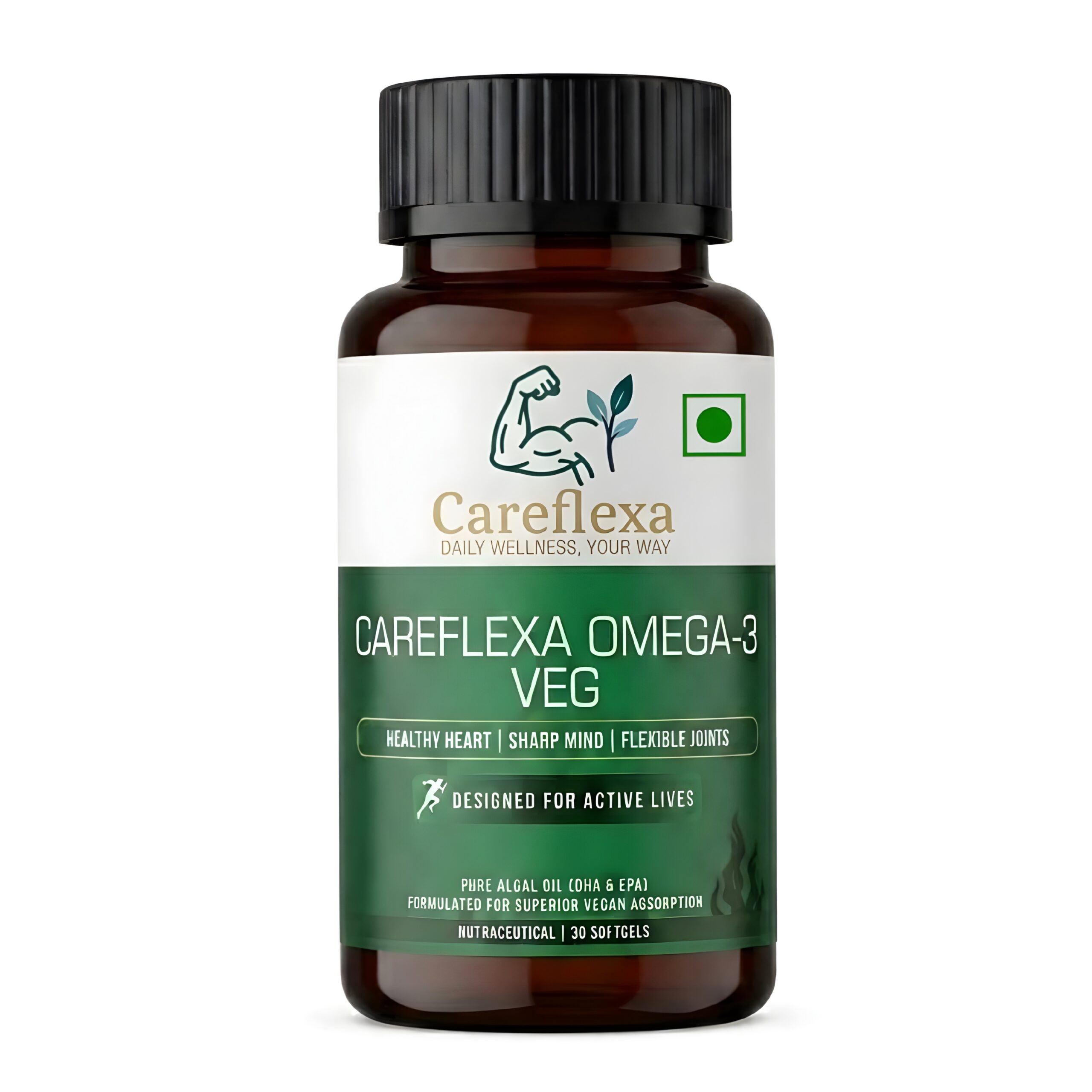 Picsart_26-05-28_15-28-10-273.jpg Careflexa Omega Veg 1200mg | Plant Based Omega Wellness Supplement | Heart & Brain Support - Image 1